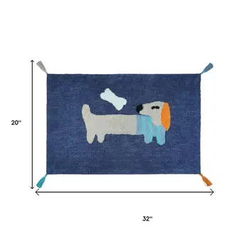 32" Blue Orange And White Cotton Dog Youthful Bath Rug