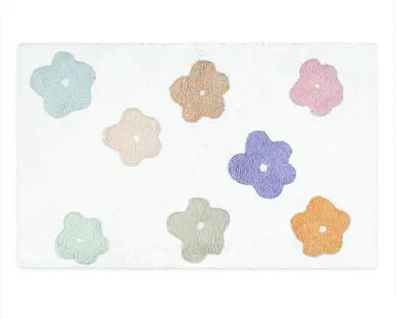 32" Pink And White Cotton Flowers Floral Floral Bath Rug