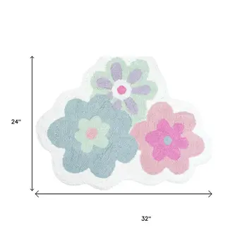 32" Pink And White Cotton Flowers Floral Bath Rug