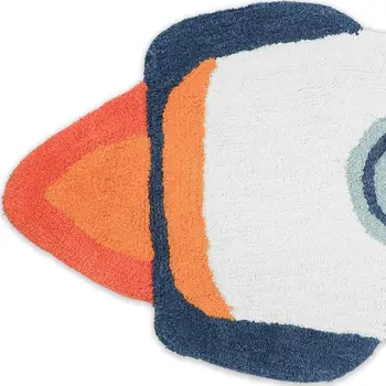 2' X 3' Orange And White Spaceships Youthful Washable Area Rug