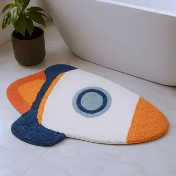 2' X 3' Orange And White Spaceships Youthful Washable Area Rug