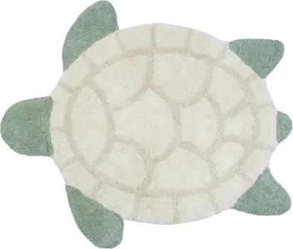 2' X 3' Green And Off White Sea Turtle Washable Area Rug