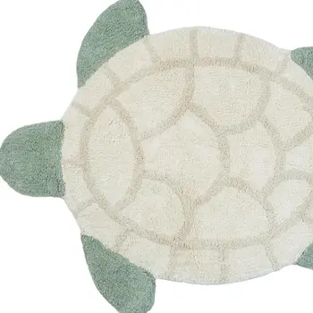 2' X 3' Green And Off White Sea Turtle Washable Area Rug