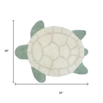 2' X 3' Green And Off White Sea Turtle Washable Area Rug