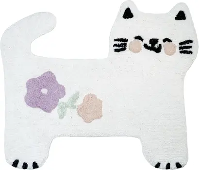 2' X 3' Black And White Kitty Cat Youthful Washable Area Rug