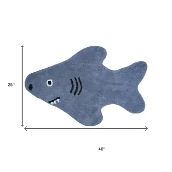 2' X 4' Dark Blue And White Shark Youthful Washable Area Rug