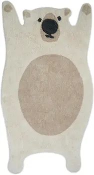 2' X 4' Brown And Off White Bear Youthful Hand Knotted Washable Area Rug