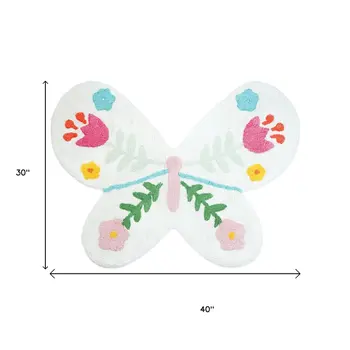 3' X 4' White And Pink Butterfly Youthful Washable Area Rug