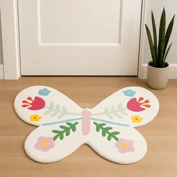 3' X 4' White And Pink Butterfly Youthful Washable Area Rug