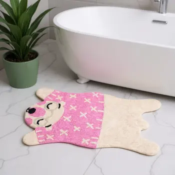 2' X 4' Beige And Pink Bear Youthful Washable Area Rug