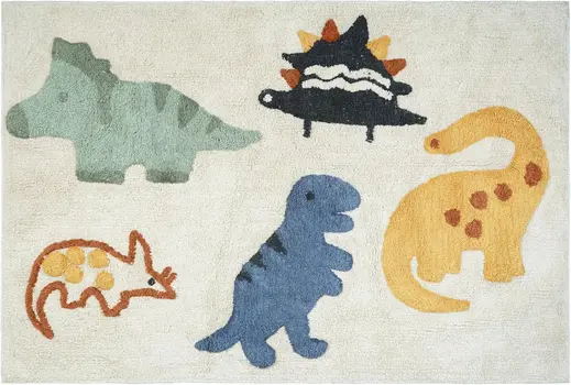 3' X 4' Ivory Blue And Yellow Dinosaurs Youthful Washable Area Rug