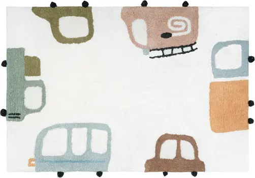 3' X 4' Blue Brown And White Transportation Youthful Hand Knotted Washable Area Rug
