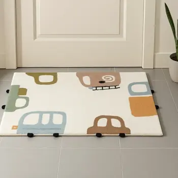3' X 4' Blue Brown And White Transportation Youthful Hand Knotted Washable Area Rug
