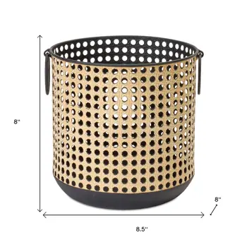 Set of Two Black And Brown Distressed Geometric Iron Tabletop Lantern Candle Holders