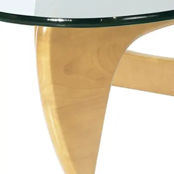 54" Clear and Natural Glass and Wood Triangle Abstract Coffee Table
