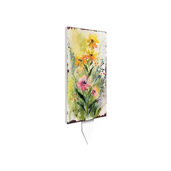 30" Green Pink White And Yellow Solid Wood Wildflowers Garden Stake