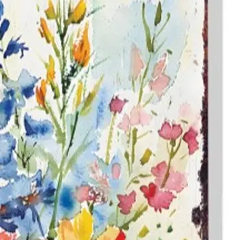30" Blue Pink White And Yellow Solid Wood Watercolor Floral Garden Stake