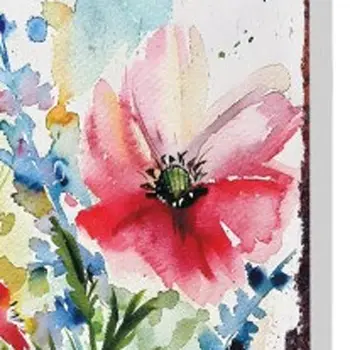 30" Blue Green Pink And White Solid Wood Watercolor Floral Garden Stake
