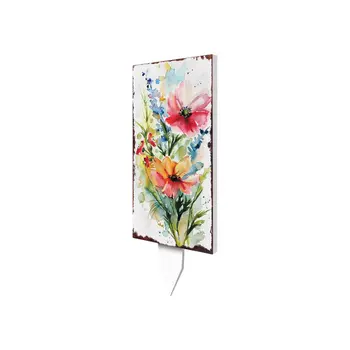 30" Blue Green Pink And White Solid Wood Watercolor Floral Garden Stake