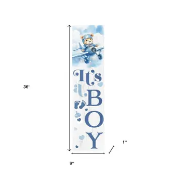 36" Blue And White Solid Wood New Baby Porch Sign