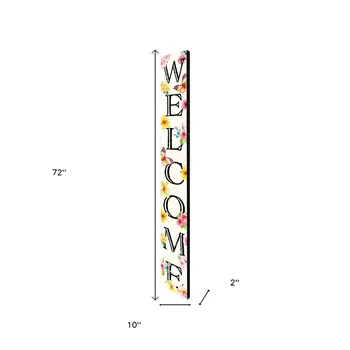 72" White Black And Pink Solid Wood Watercolor Floral Welcome Porch Sign
