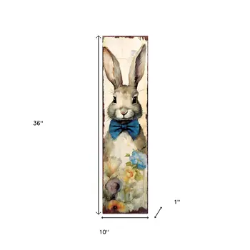 36" Off White And Blue White Solid Wood Bunny Porch Sign
