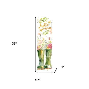 36" White Green And Pink Solid Wood Floral Bouquet Hello Spring Porch Sign