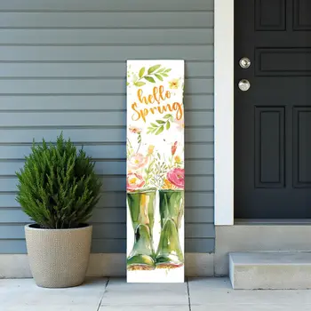 36" White Green And Pink Solid Wood Floral Bouquet Hello Spring Porch Sign