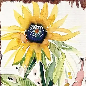 36" White Yellow And Blue Green Solid Wood Watercolor Floral Porch Sign