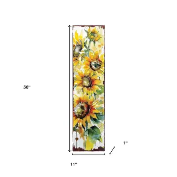 36" White Yellow And Green Sunflowers Solid Wood Porch Sign
