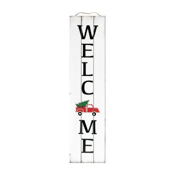 36" White Red And Black Solid Wood Welcome Christmas Reversible Porch Sign