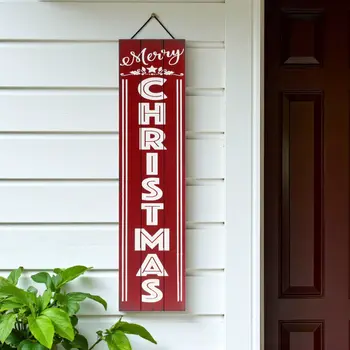 36" White Red And Black Solid Wood Welcome Christmas Reversible Porch Sign