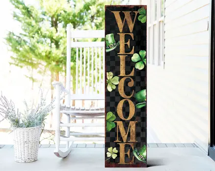 36" Black Gold And Green Solid Wood Welcome St Patrick's Day Porch Sign