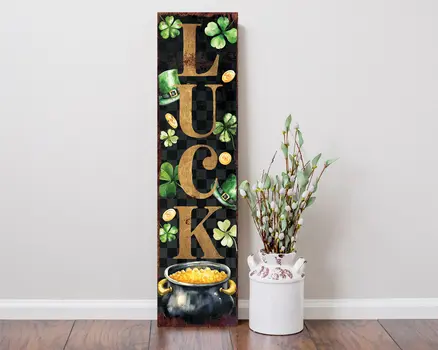 36" Black Gold And Green St Patrick's Day Solid Wood Porch Sign