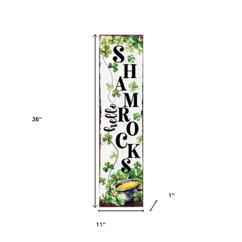 36" Gold Green And White Solid Wood Hello St Patrick's Day Shamrock Porch Sign