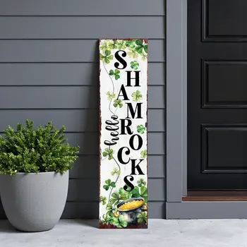 36" Gold Green And White Solid Wood Hello St Patrick's Day Shamrock Porch Sign