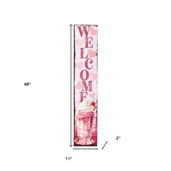48" Pink Solid Wood Hearts Welcome Porch Sign