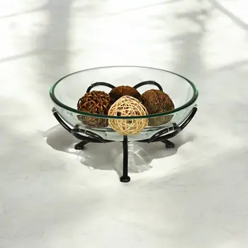 7" Black Glass Hand Painted Decorative Bowl
