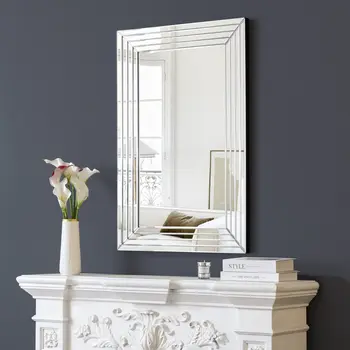 39" Silver Geo Lines Frameless Accent Mirror