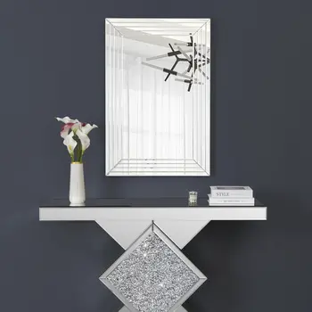39" Silver Geo Lines Frameless Accent Mirror