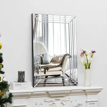 39" Silver Geo Lines Frameless Accent Mirror