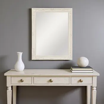 40" White Wood Ornate Framed Accent Mirror