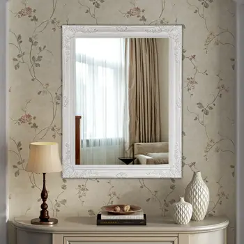 40" White Wood Ornate Framed Accent Mirror