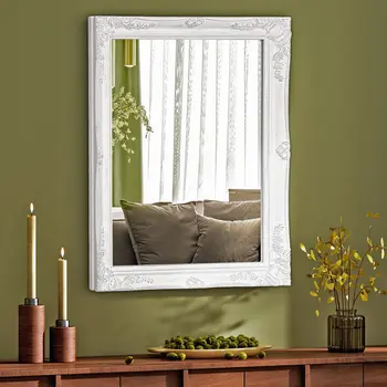 40" White Wood Ornate Framed Accent Mirror