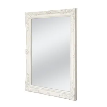 40" White Wood Ornate Framed Accent Mirror