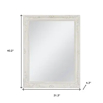 40" White Wood Ornate Framed Accent Mirror