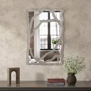 44" Gray Wood Free Form Framed Accent Mirror