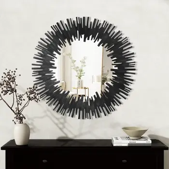 36" Black Wood Sunburst Framed Accent Mirror