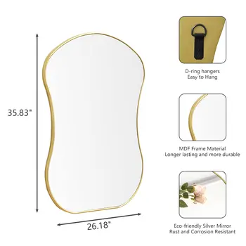 39" Gold Abstract Wavy Geometric Framed Accent Mirror
