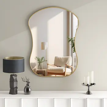 39" Gold Abstract Wavy Geometric Framed Accent Mirror